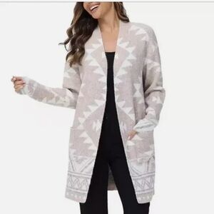 Frye Women's the Cozy Cardigan Aztec Design Tan and Cream Sz M